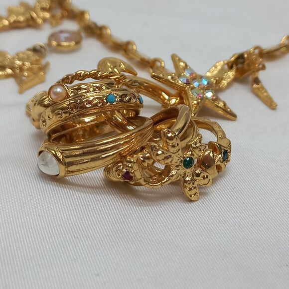 Kirks Folly Cupid Secrets of The 7 Angels Rings Gold Tone Long Necklace Vintage - Picture 2 of 11